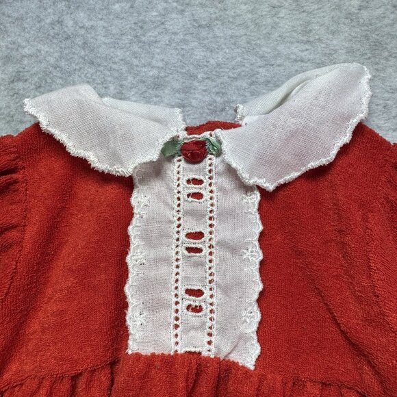 VTG Rare 70s 80s Carter’s Baby 3m Christmas Lace Rose Red Romper One-Piece Terry - Picture 2 of 9